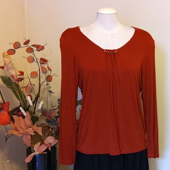 NWOT Zoe Scoop Neck Blouse Orange Red Long Sleeve Women’s Top Size XL 14 - Picture 5 of 7